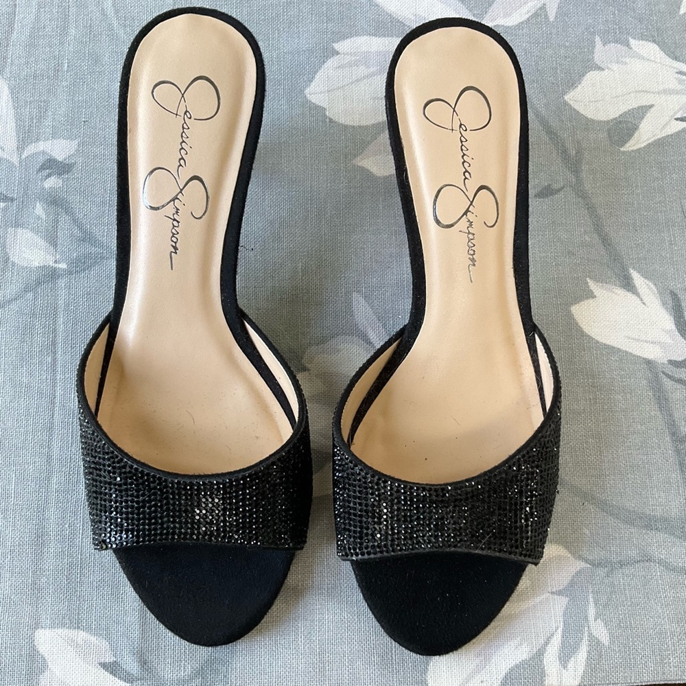 Jessica Simpson Sofiah black beaded slide kitten heels size 8